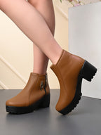 Dual-Zip Chunky Platform Block Heel Ankle Boots