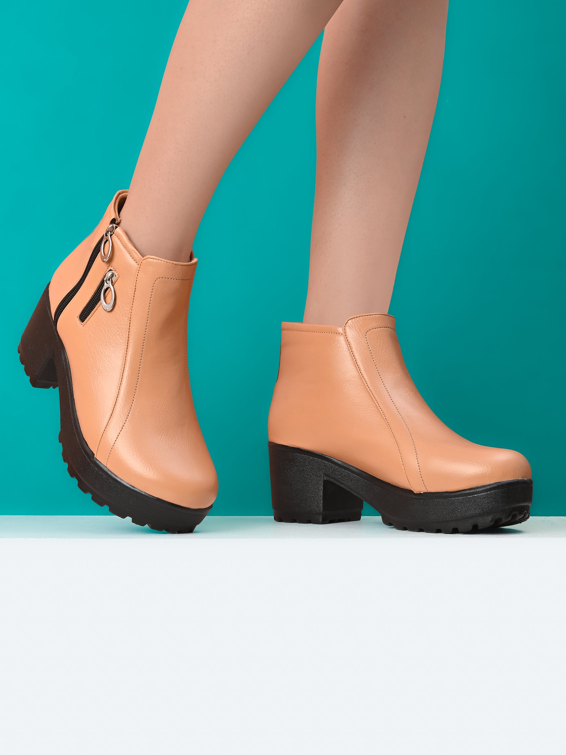 DUAL ZIP CHUNKY BLOCK HEEL PLATFORM ANKLE BOOTS