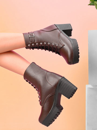 Women’s Buckle Strap Lace-Up Ankle Boots