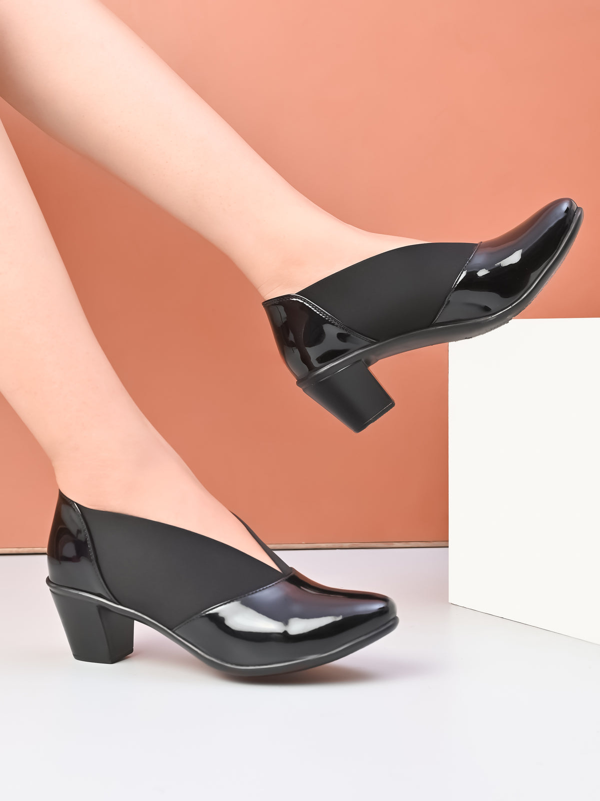 Elasticated Panel Glossy Finish Slip-On Pumps