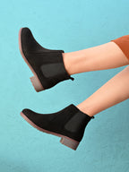 Side Elastic Cushioned Low Block Heel Ankle Boots
