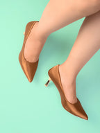 Textured Pointed Toe Sculpted Heel Slip-On Pumps