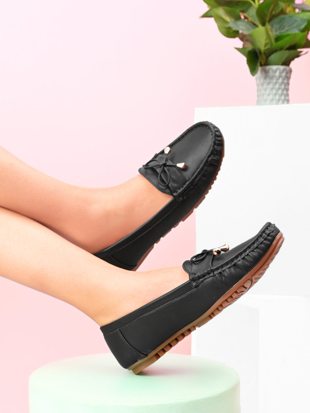 Soft Cushioned Slip-On Loafers with Bow Detail