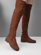Stretch-Fit Over-the-Knee Low Block Heel Boots