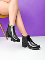 Glossy Elastic Panel Block Heel Chelsea Boots