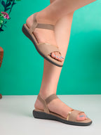 Cushioned Metallic Accent Elastic Strap Open Toe Sandals