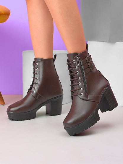 Women’s Triple Buckle Lace-Up Ankle Boots