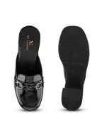 Elegant Patent Mule Loafers with Metal Chain Detail