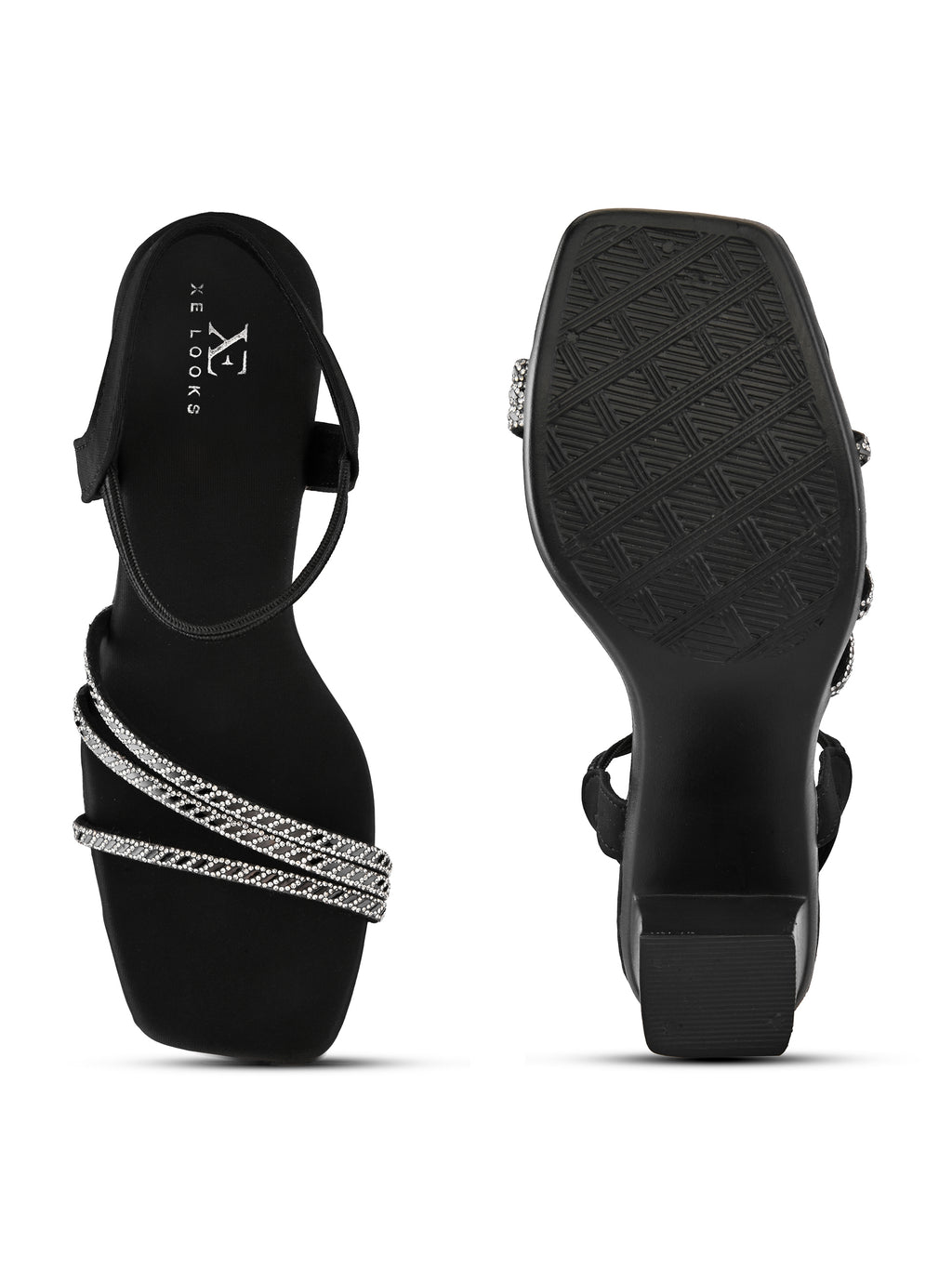 Rhinestone Strappy Soft Cushioned Block Heel Sandals