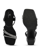 Rhinestone Strappy Soft Cushioned Block Heel Sandals