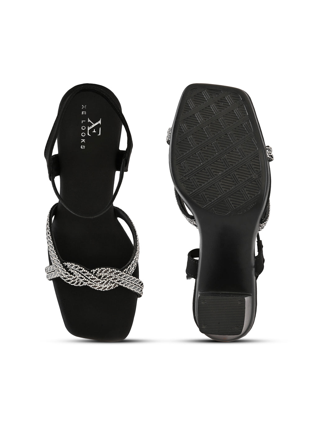 Rhinestone Knot Detail Soft Cushioned Block Heel Sandals
