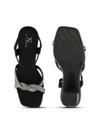 Rhinestone Knot Detail Soft Cushioned Block Heel Sandals