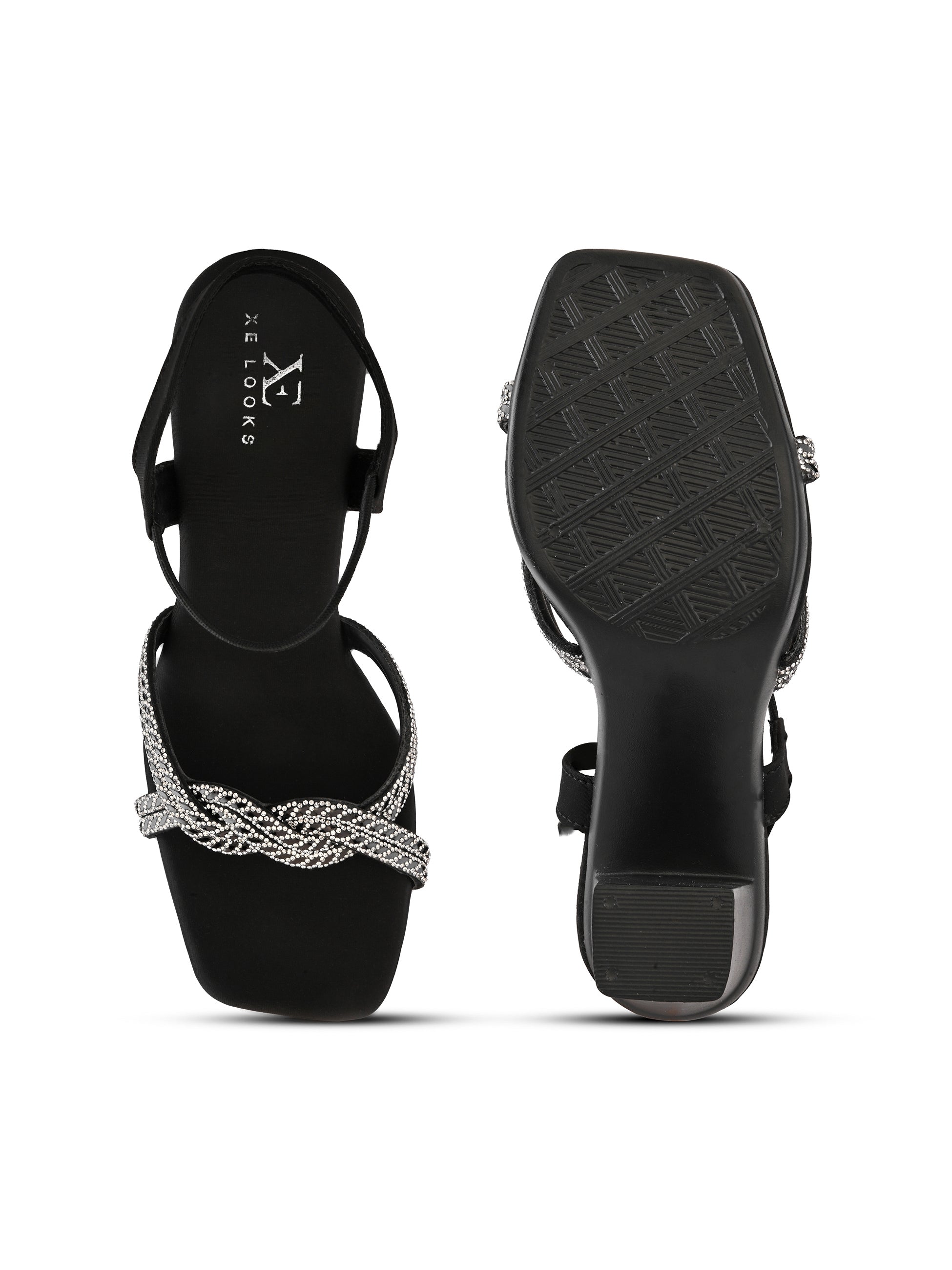 Rhinestone Knot Detail Soft Cushioned Block Heel Sandals