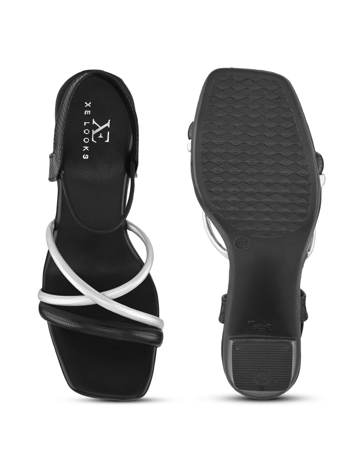 MULTI-STRAP ANKLE SUPPORT SQUARE TOE BLOCK HEEL SANDALS