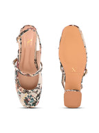 Textured Buckle Accent Slingback Block Heel Pumps