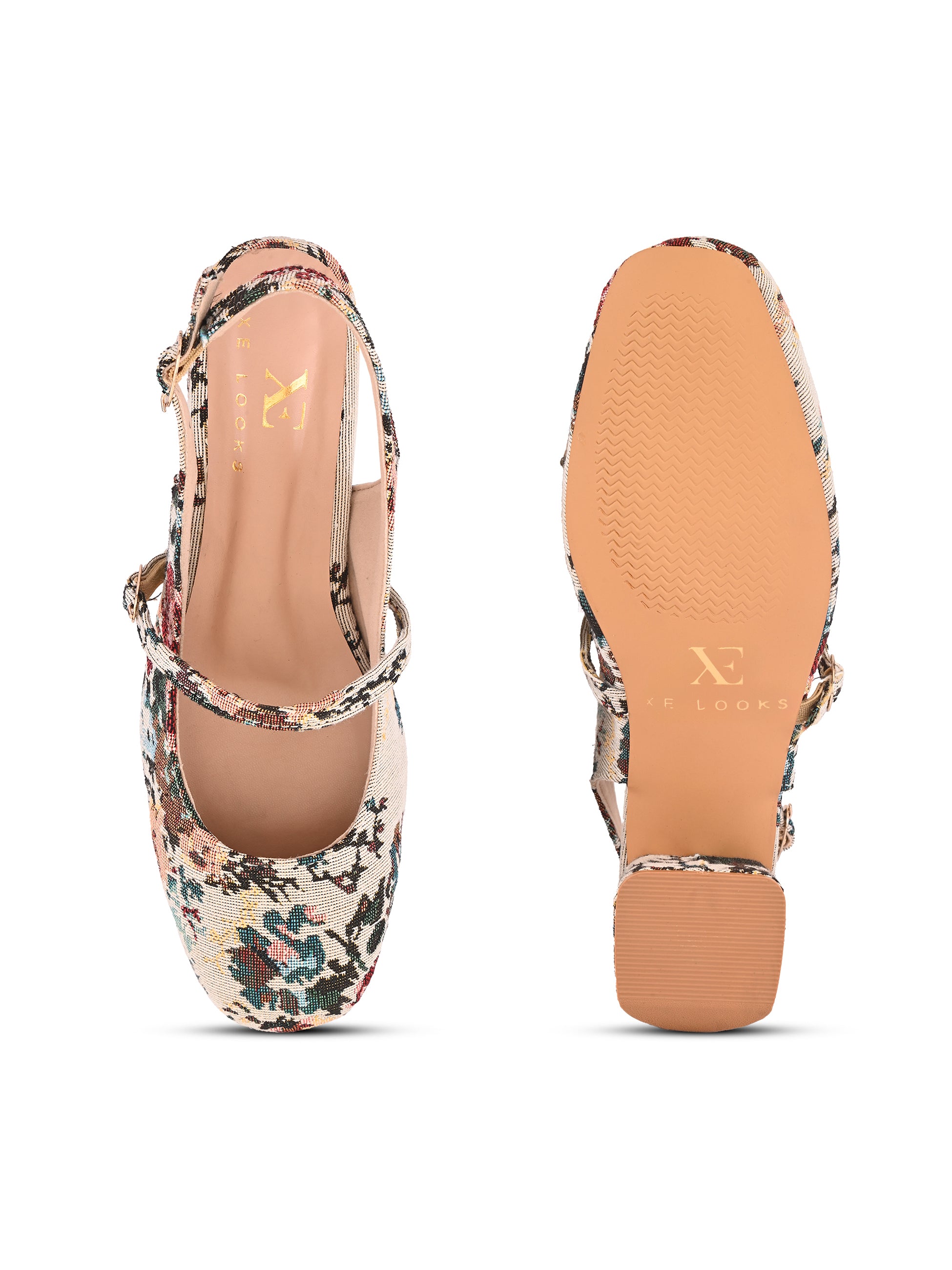 Textured Buckle Accent Slingback Block Heel Pumps