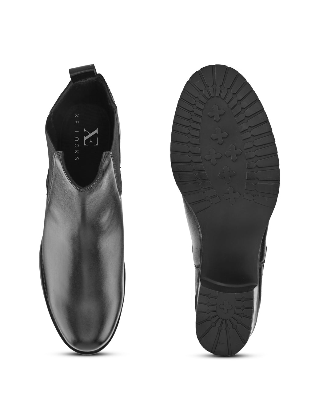 Smooth Finish Elastic Panel Block Heel Chelsea Boots