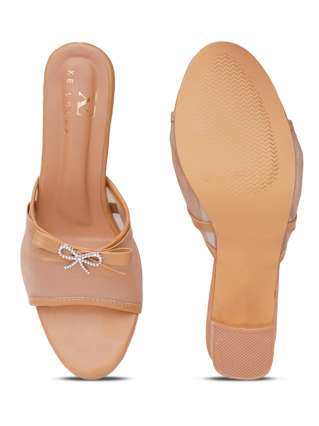 Rhinestone Bow Accent Comfort Heel Sandals