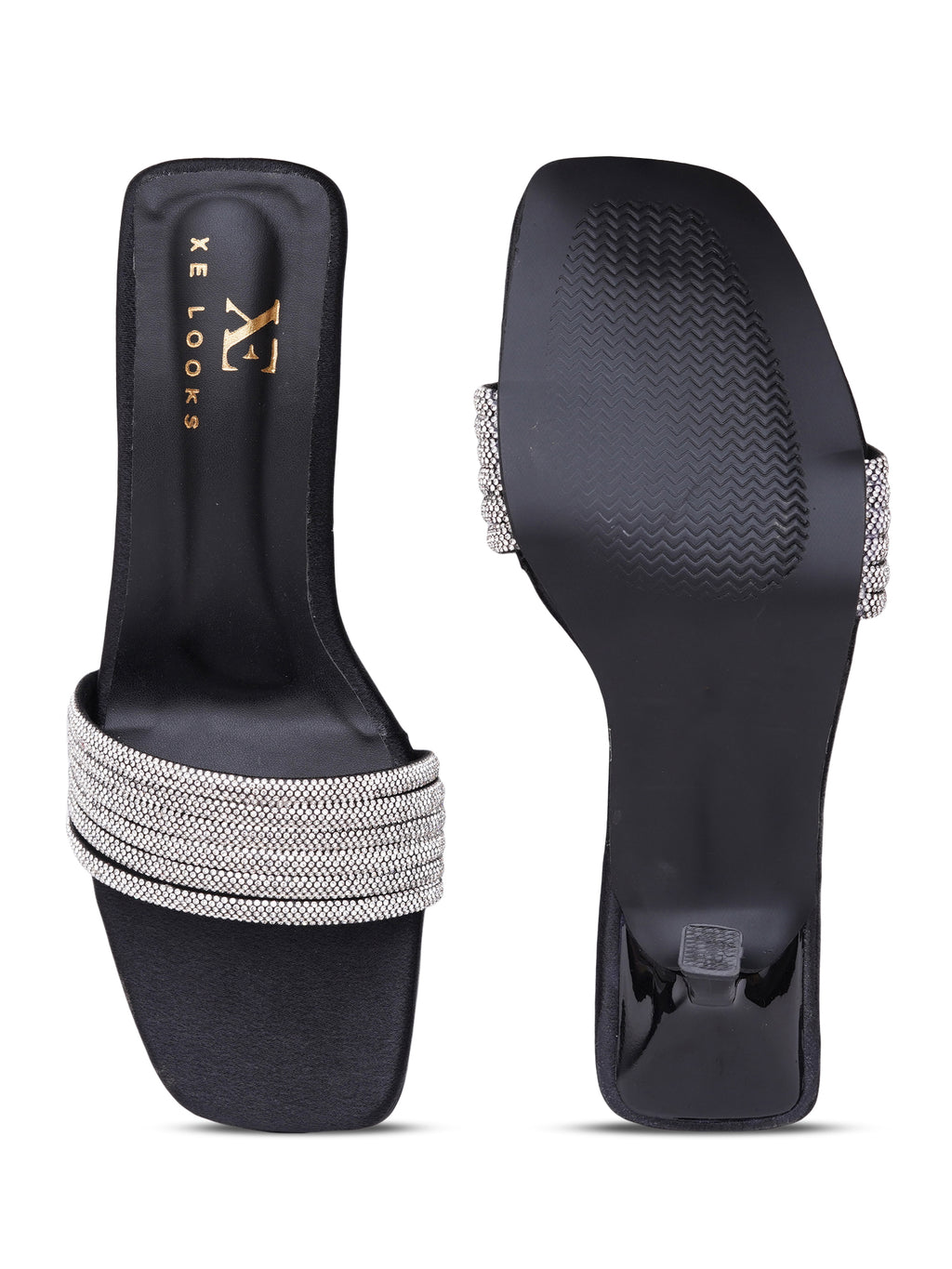 Rhinestone Strap Comfort Heel Sandals