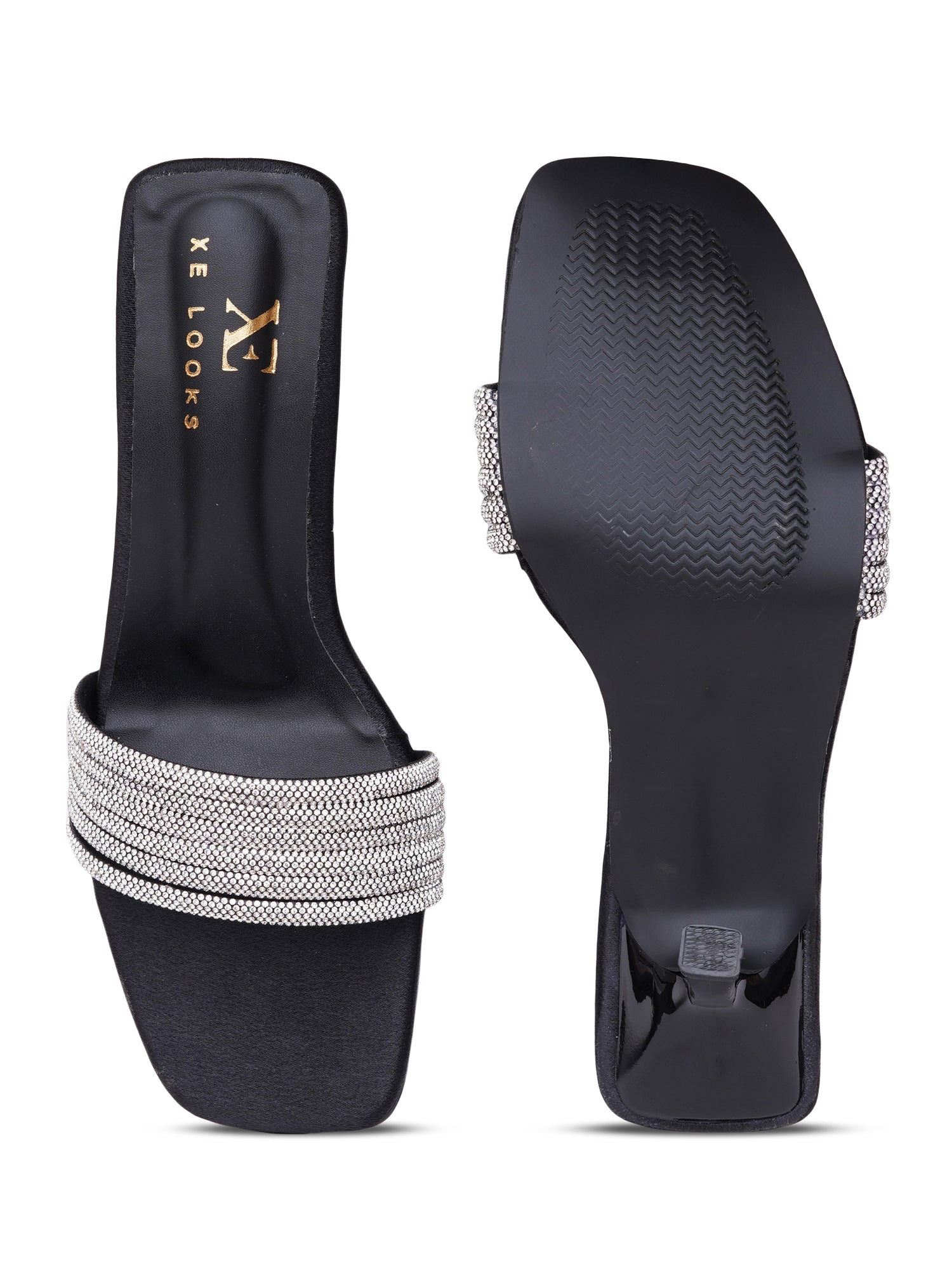 Rhinestone Strap Comfort Heel Sandals