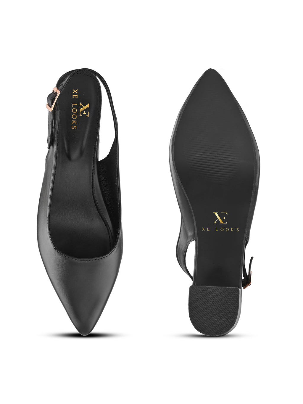 Sleek Closed-Toe Slingback Buckle Strap Block Heel Pumps