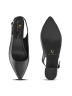 Sleek Closed-Toe Slingback Buckle Strap Block Heel Pumps