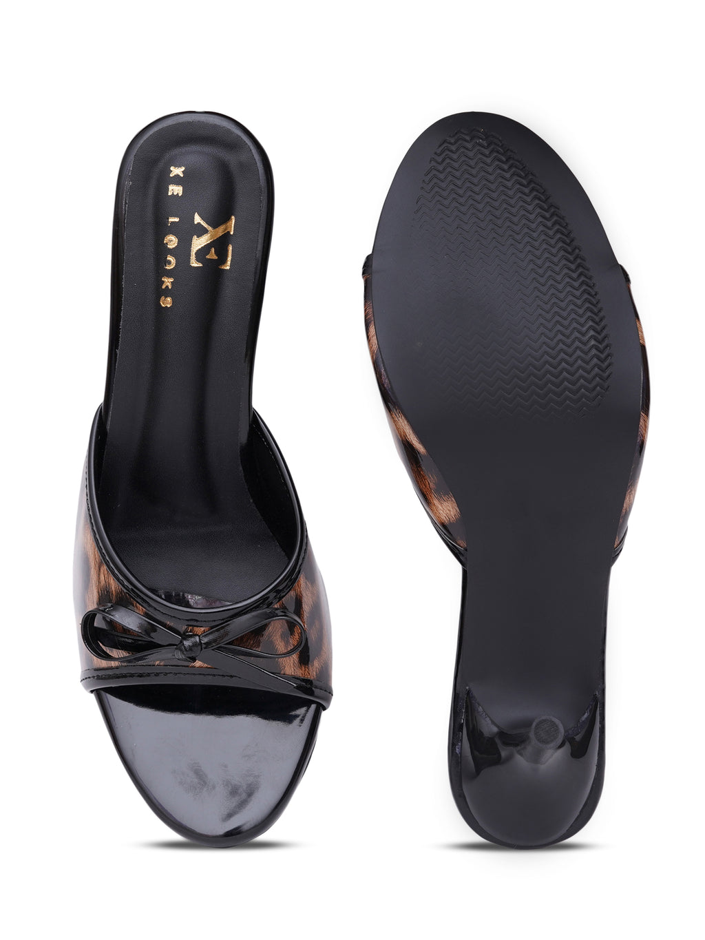 Animal Texture Bow Accent Block Heel Sandals