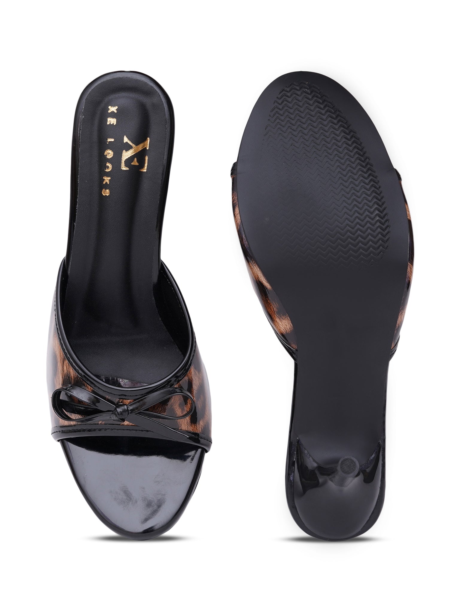Animal Texture Bow Accent Block Heel Sandals