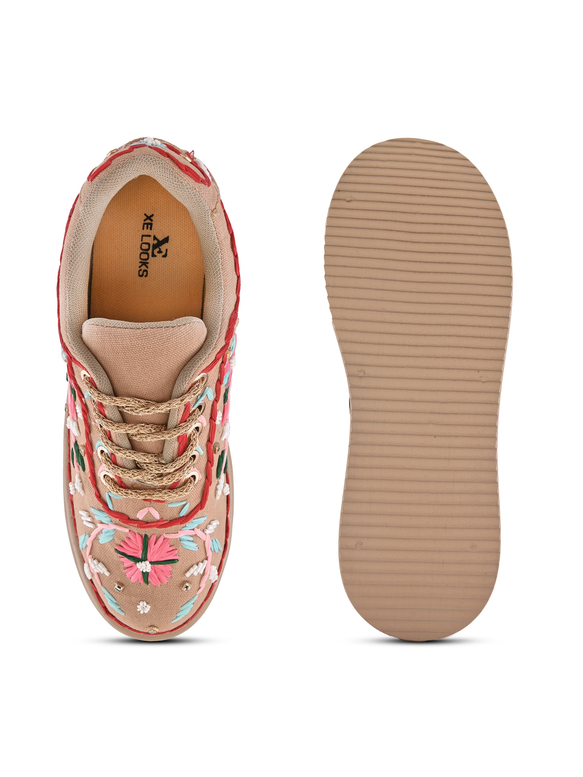Embroidered Floral Lace-Up Platform Sneakers