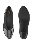 Glossy Almond Toe Stretch Panel Slip-On Pumps