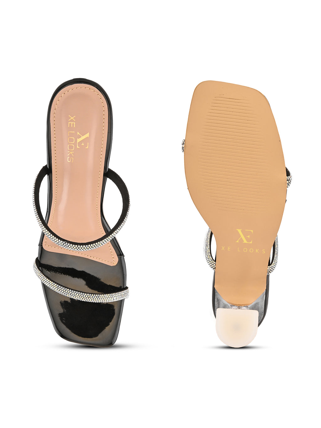 Rhinestone Double Strap Transparent Sculpted Heel Sandals