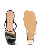 Rhinestone Double Strap Transparent Sculpted Heel Sandals