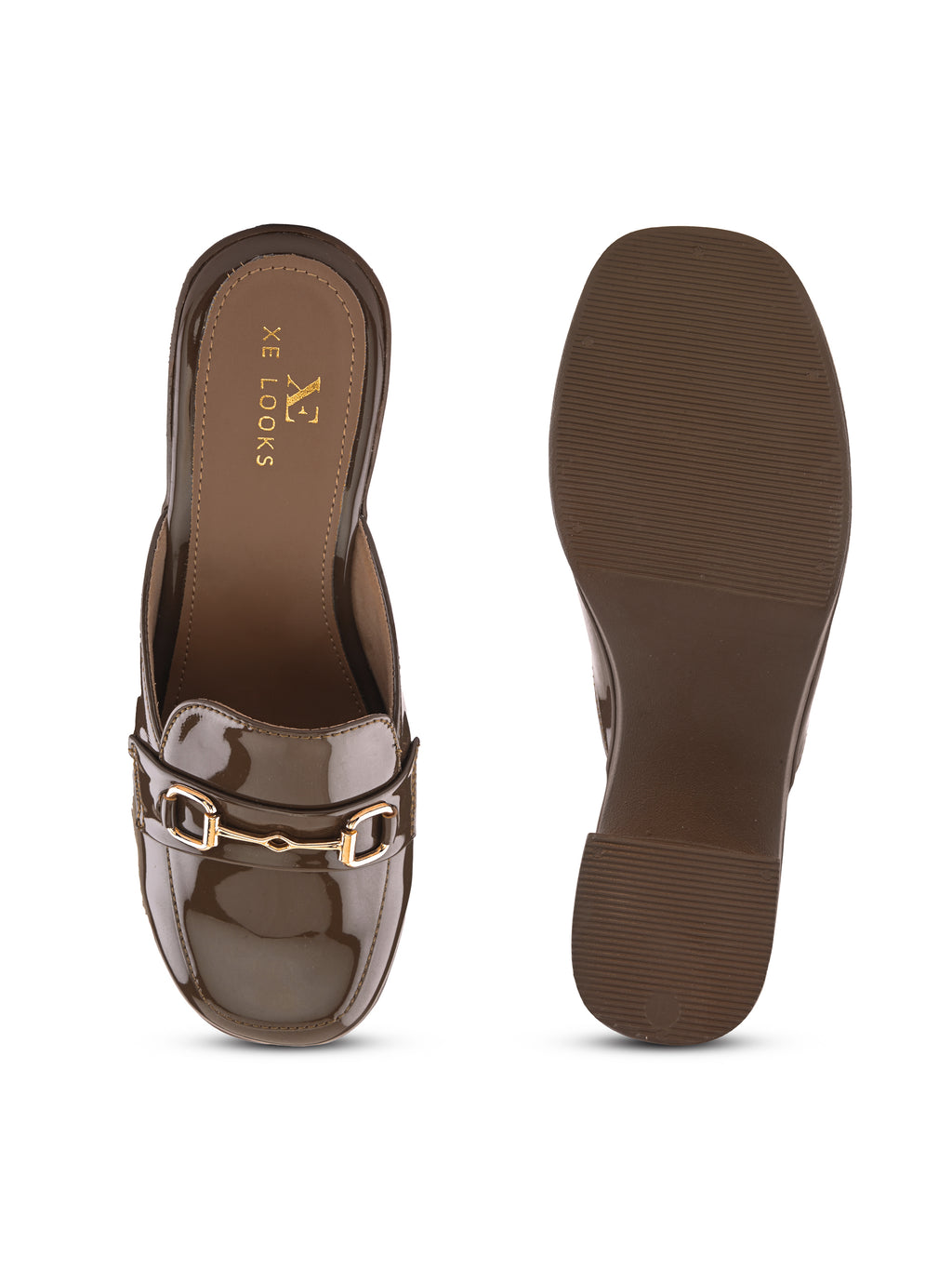 Elegant Patent Mule Loafers with Metal Chain Detail