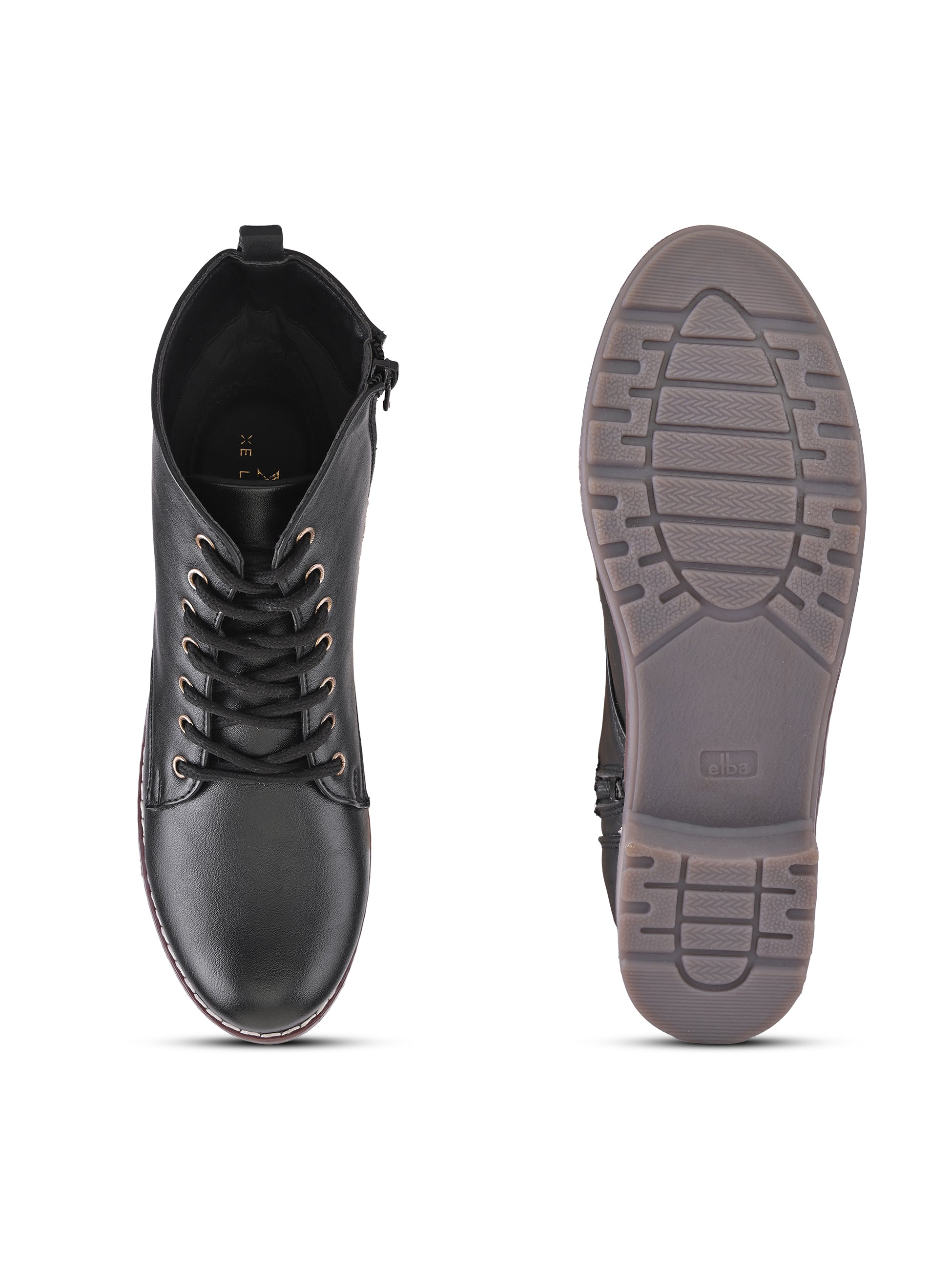 Lace Up Side Zip Cushioned Low Block Heel Ankle Boots