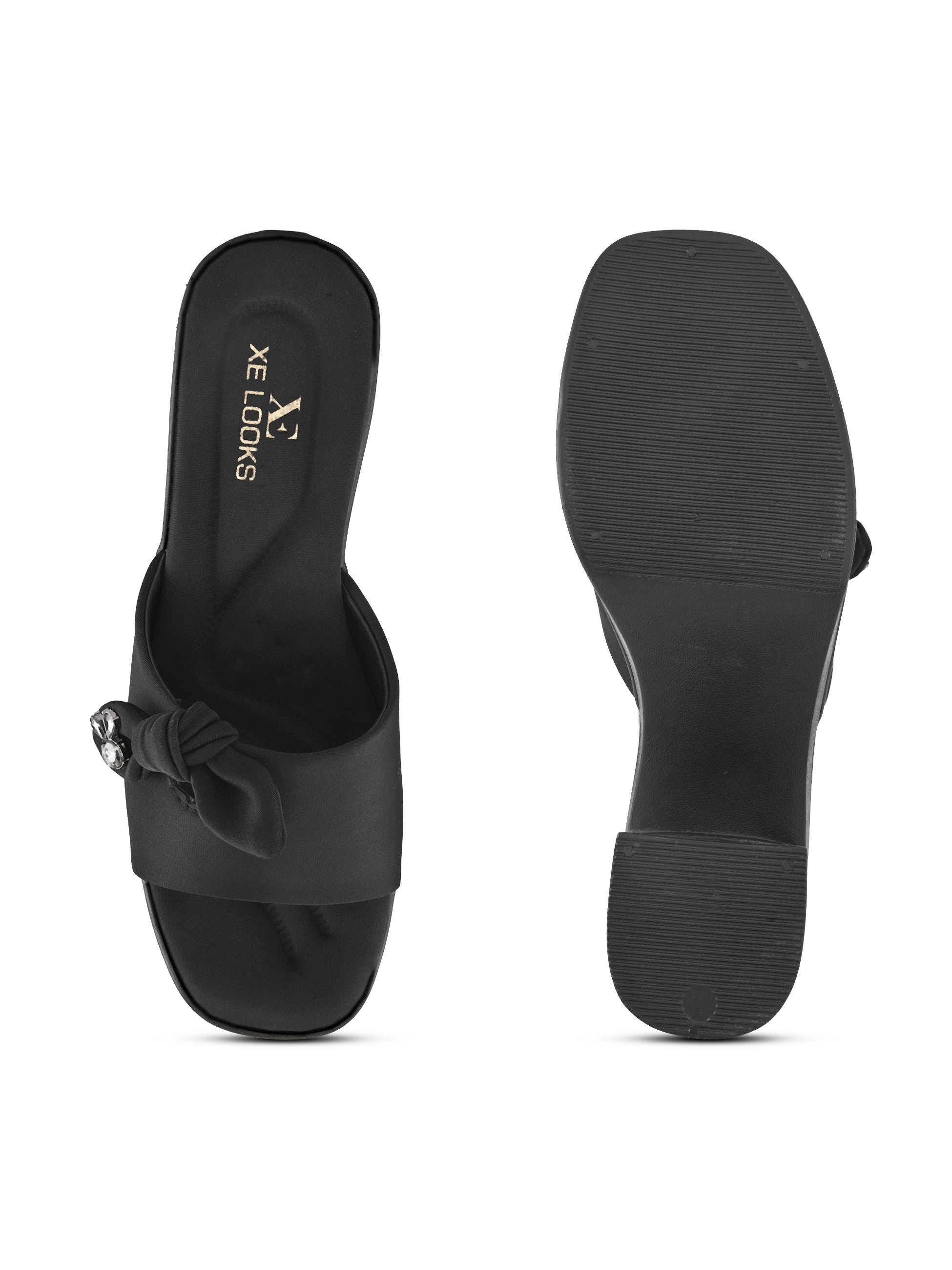 Bow Accent Cushioned Slip-On Block Heel Sandals
