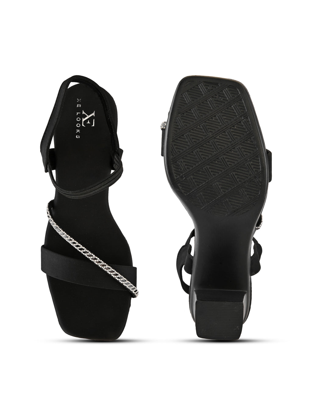 Rhinestone Strap Soft Cushioned Block Heel Sandals