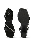 Rhinestone Strap Soft Cushioned Block Heel Sandals