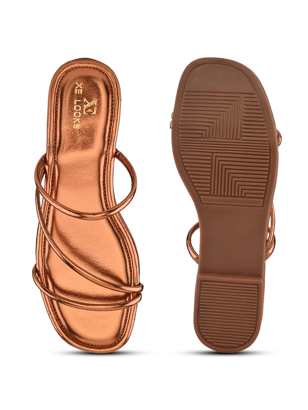 METALLIC STRAPPY SQUARE TOE FLAT SANDALS