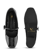 Glossy Strap Detail Cushioned Block Heel Mary Jane Pumps