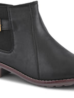 Buckle Accent Side Elastic Low Block Heel Ankle Boots