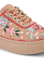 Embroidered Floral Lace-Up Platform Sneakers