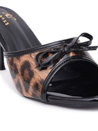 Animal Texture Bow Accent Block Heel Sandals