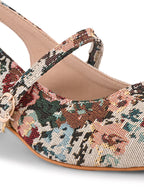 Textured Buckle Accent Slingback Block Heel Pumps