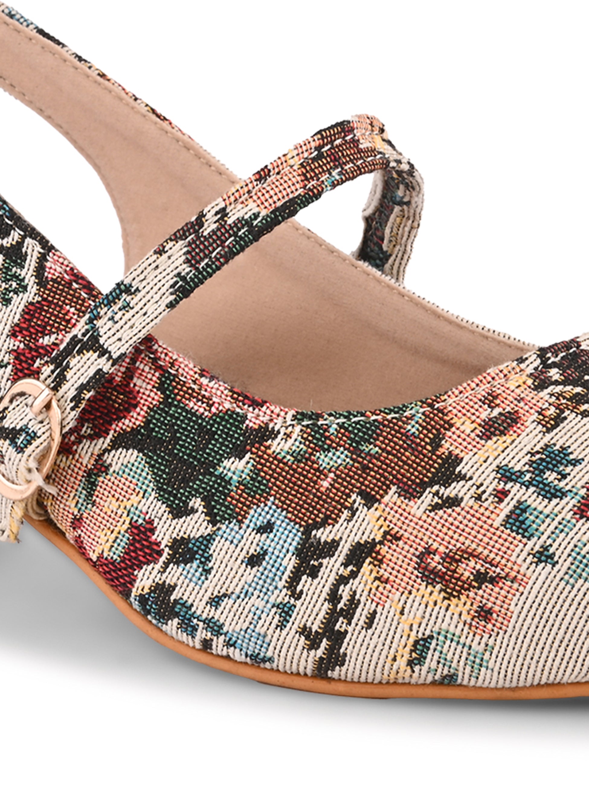 Textured Buckle Accent Slingback Block Heel Pumps