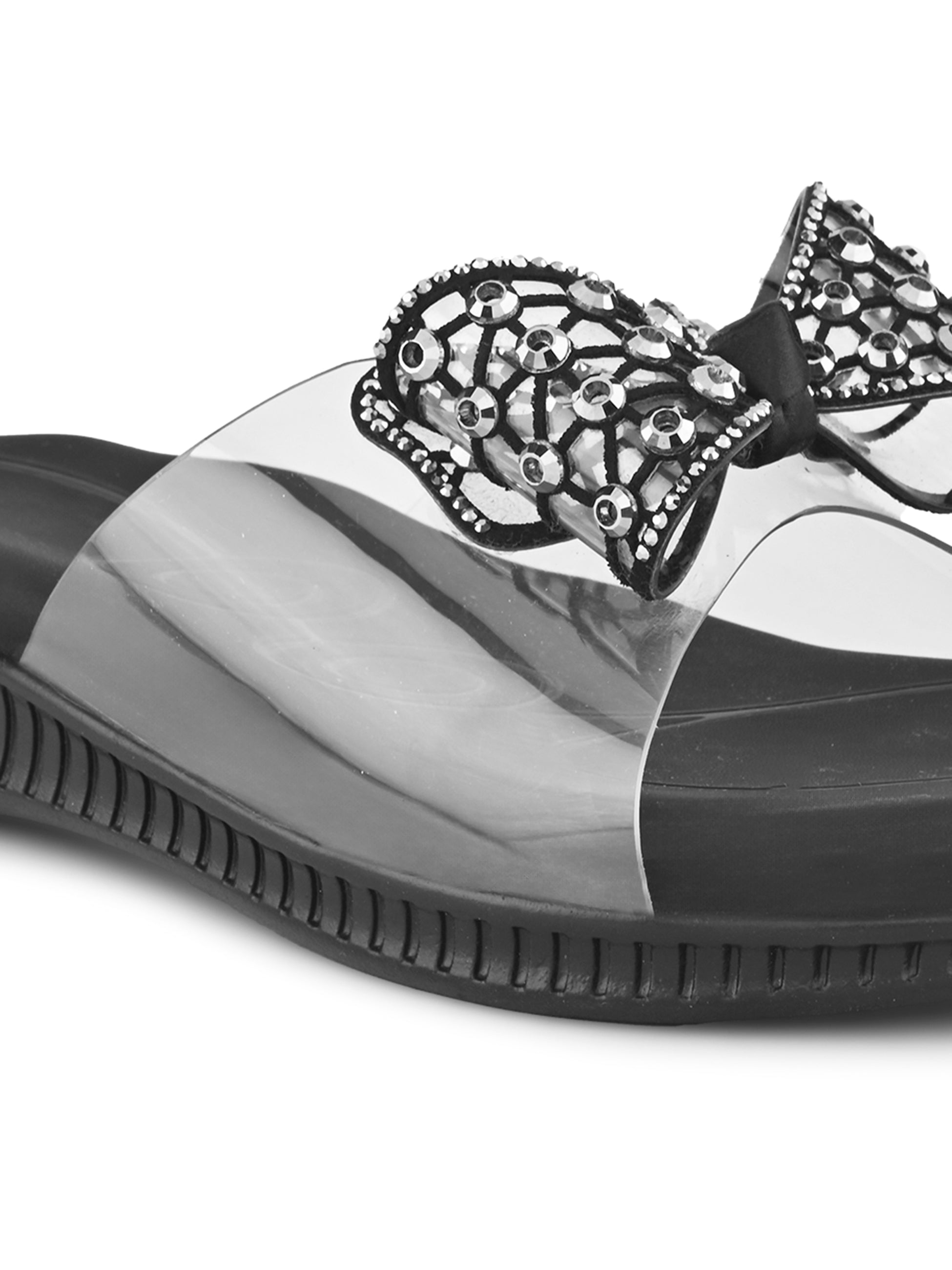 Crystal Bow Transparent Comfort Cushion Slides