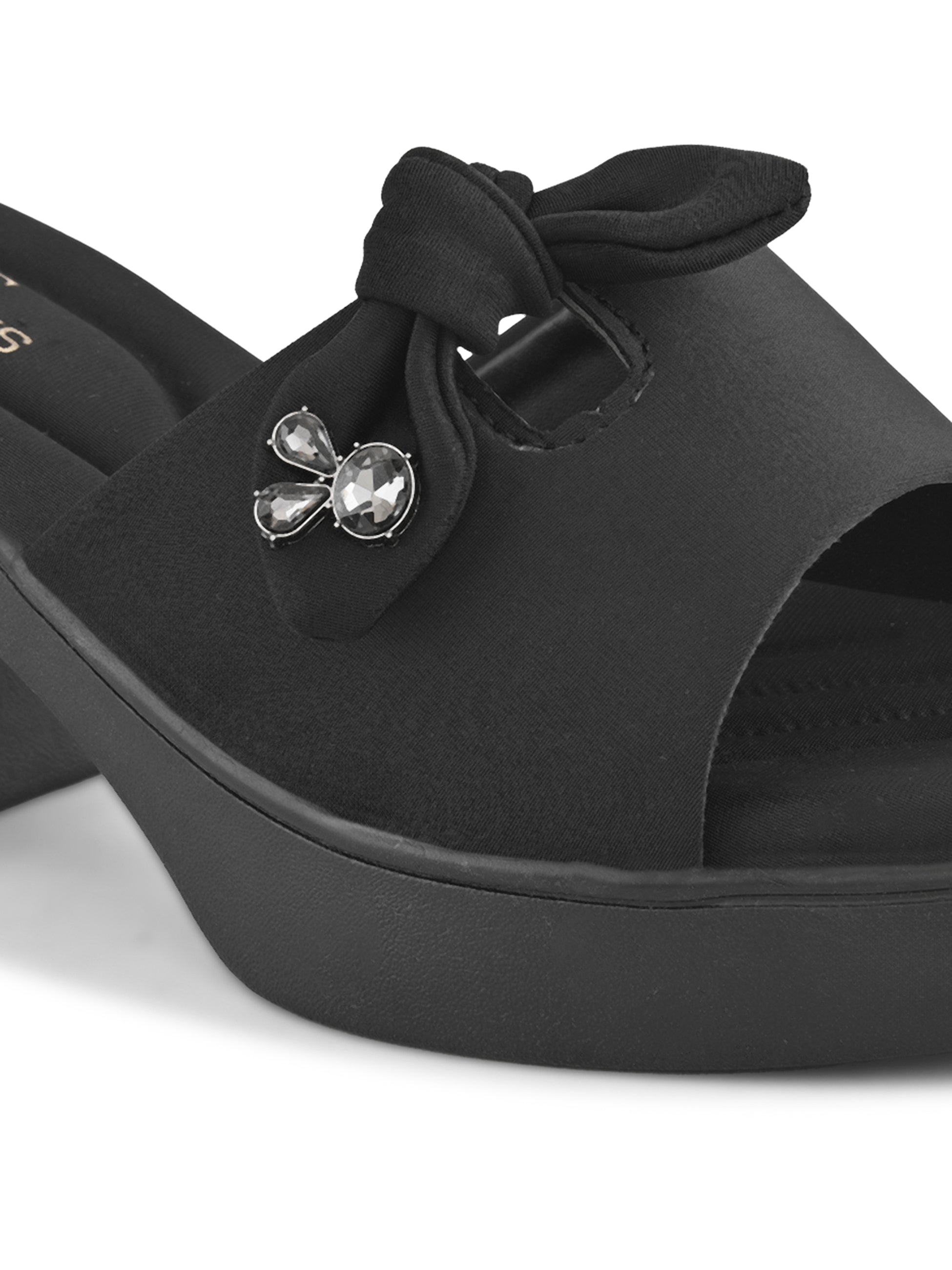Bow Accent Cushioned Slip-On Block Heel Sandals