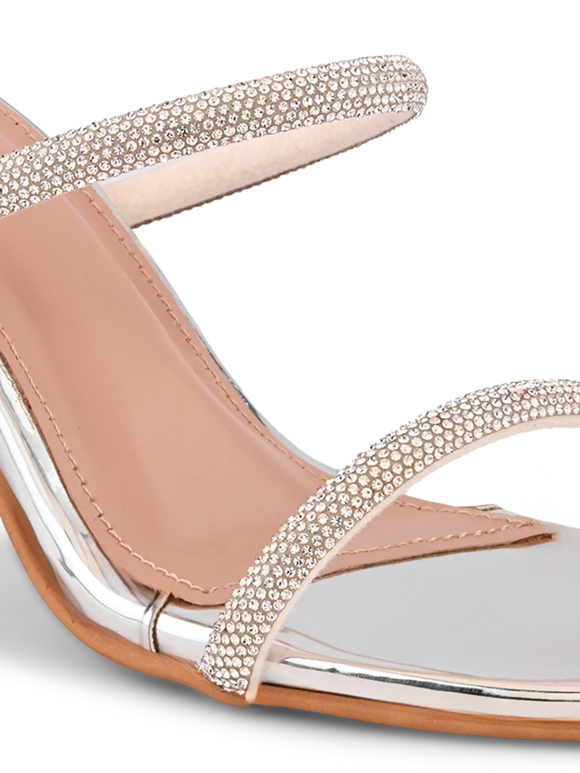 Rhinestone Double Strap Transparent Sculpted Heel Sandals