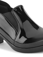 GLOSSY FINISH SLIP-ON BLOCK HEEL LOAFERS