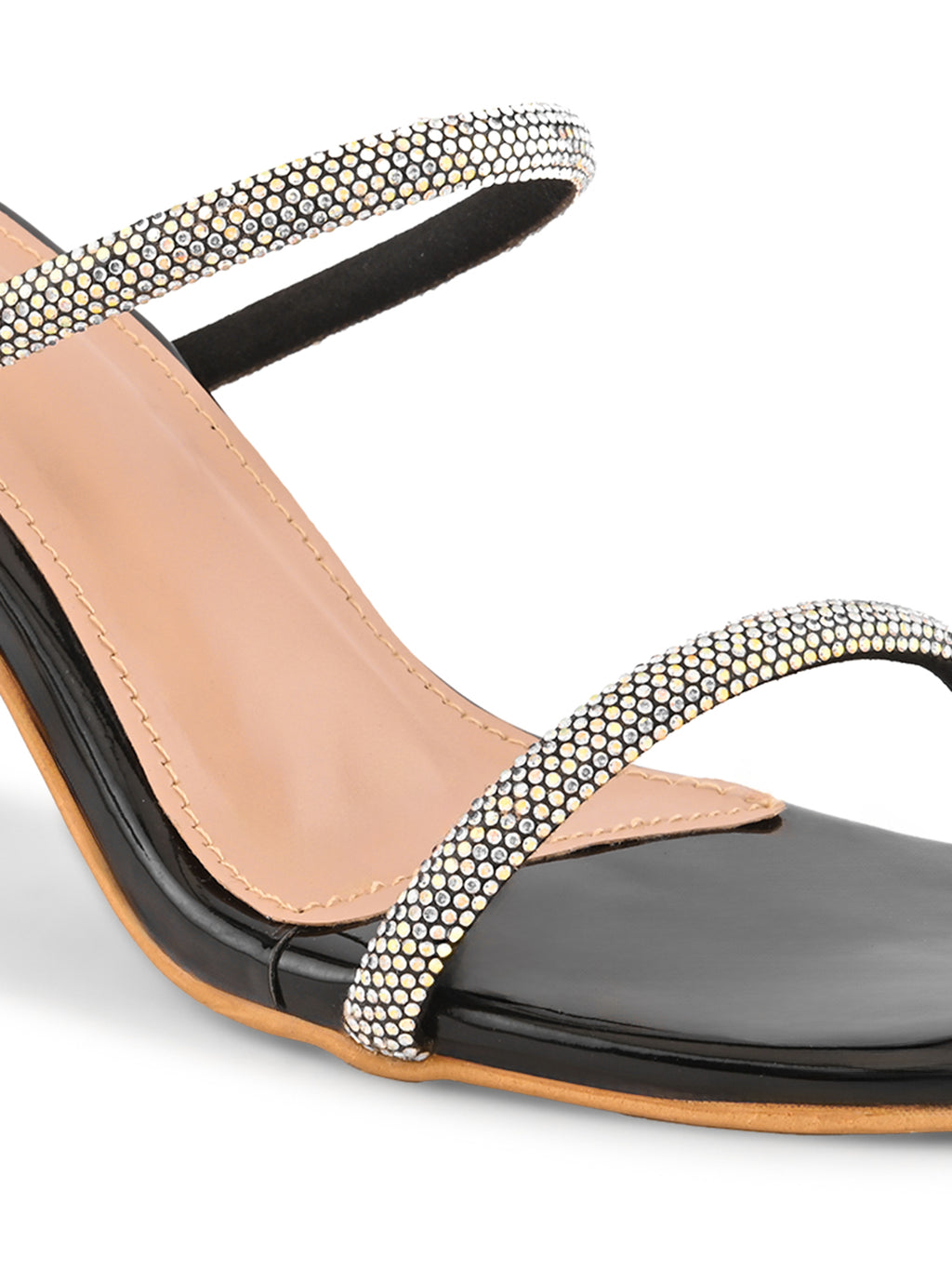Rhinestone Double Strap Transparent Sculpted Heel Sandals