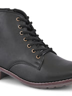 Lace Up Side Zip Cushioned Low Block Heel Ankle Boots